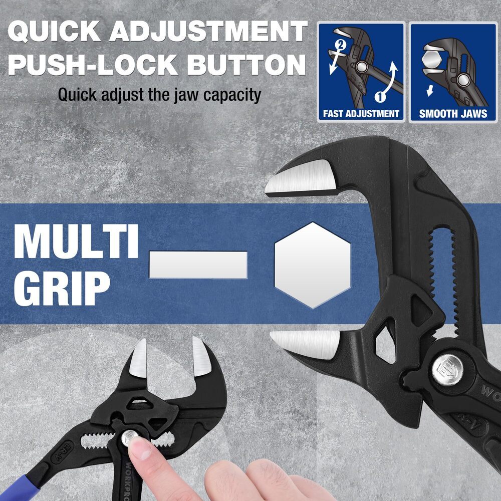 WORKPRO 10" Plier Wrench Adjustable Parallel Smooth Jaw Pliers CR-V Construction