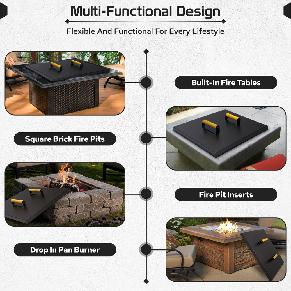 FEBTECH 28" Square Fire Pit Snuffer Lid for 26" FirePit with Wooden Handles