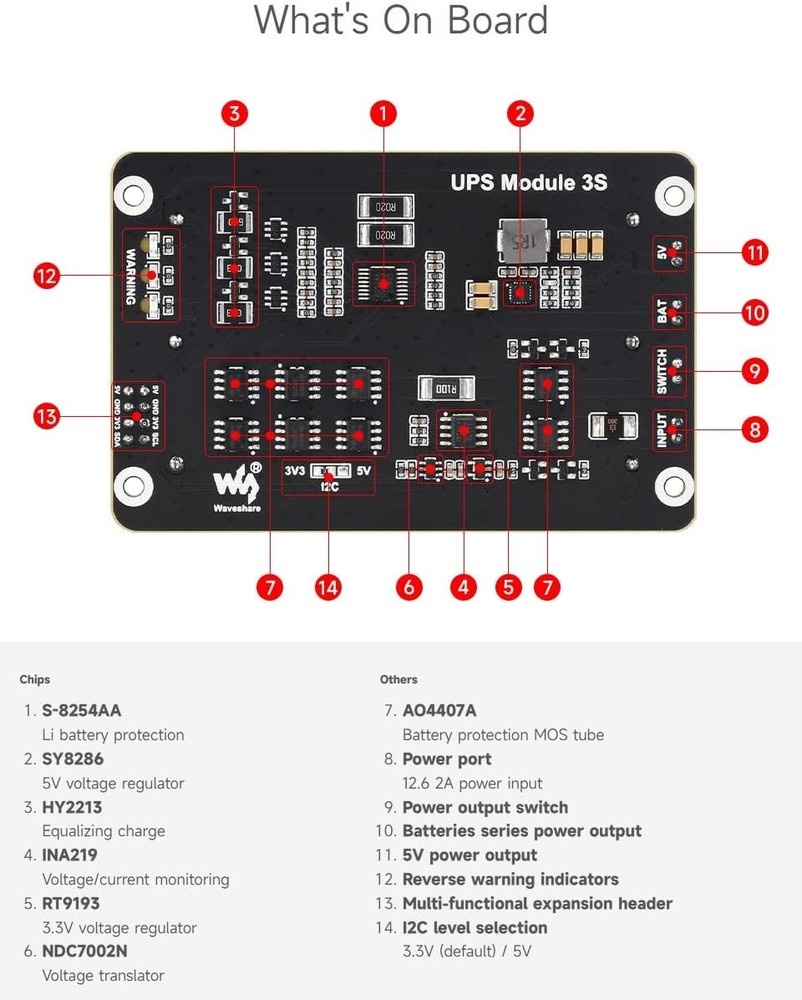 Waveshare Uninterruptible Power Supply (UPS) Module, UPS Module 3S (EN)
