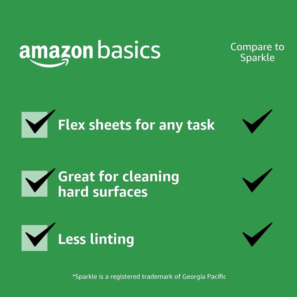 Amazon Basics 2-Ply Flex-Sheets Paper Towels, 12 Basics Rolls = 32 Regular Rolls