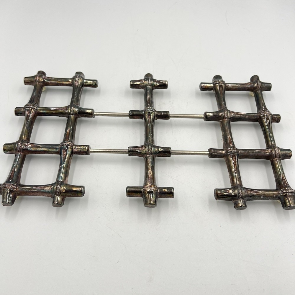 Leonard Silverplate Expanding Bamboo Trivet Italy VTG MCM