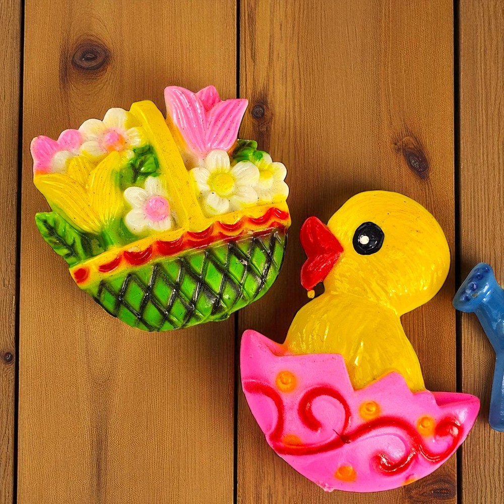 VTG Fridge Magnet Easter Spring Anthropomorphic Chick Duck Rabbit Retro Lot READ