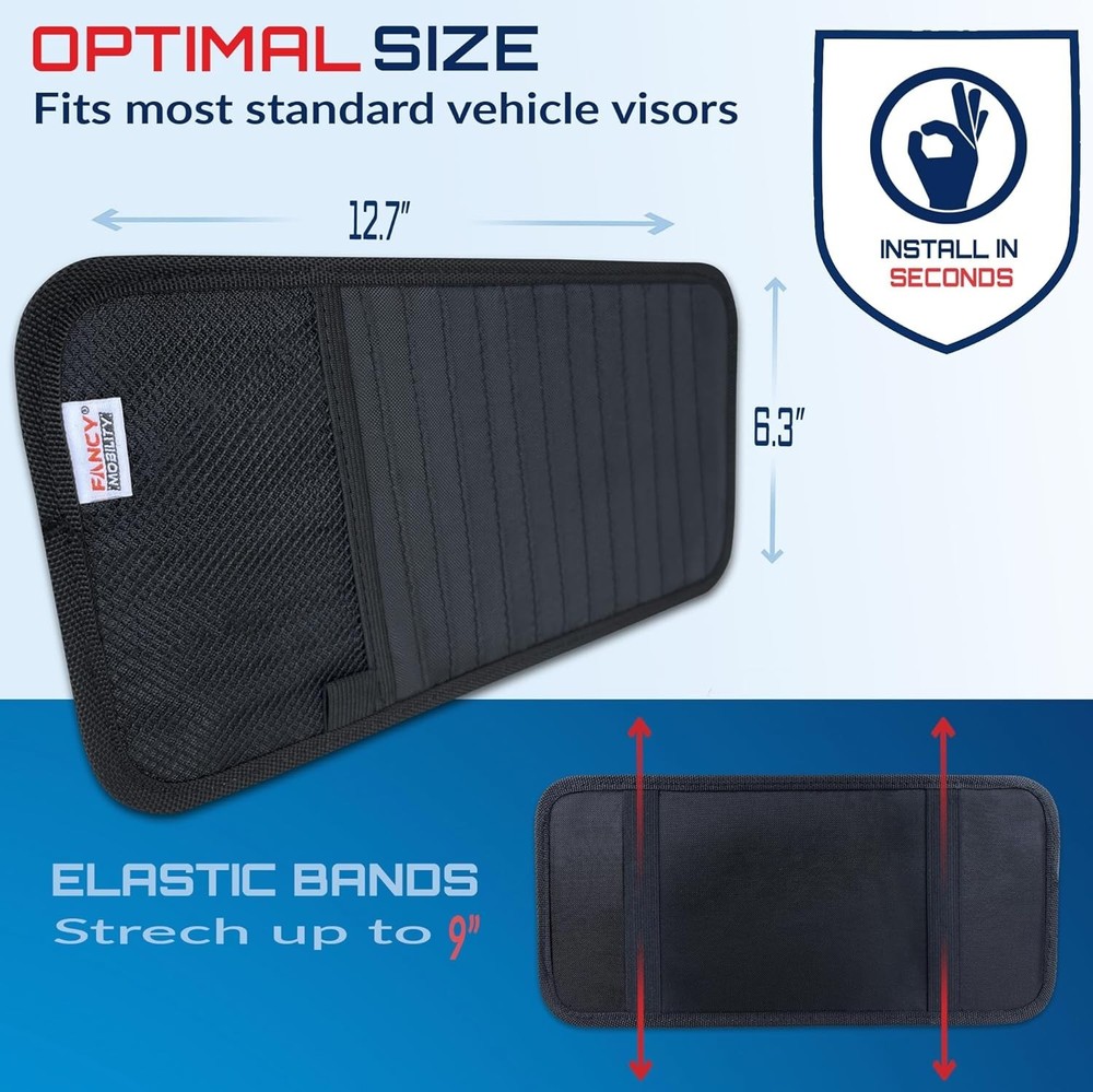 Universal Car CD Organizer for Visors with Multiple Storage Pockets Black