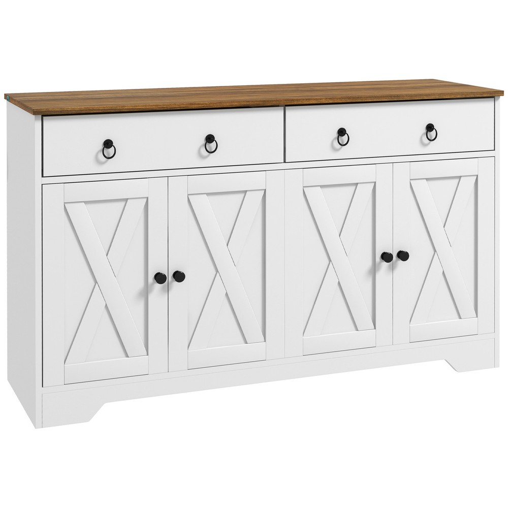 Kitchen Sideboard, Buffet Cabinet with Barn Doors, Adjustable Shelf, White