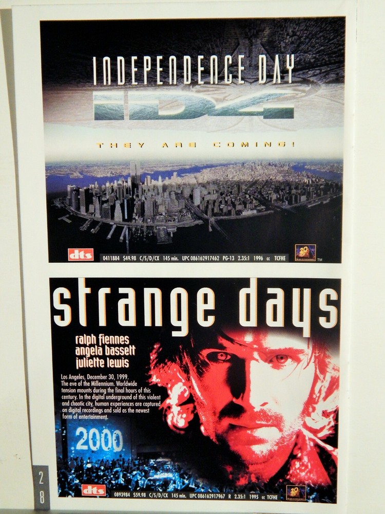 STRANGE DAYS / BROKEN ARROW / VOLCANO / INDEPENDENCE DAY 1990S VTG LASERDISC AD