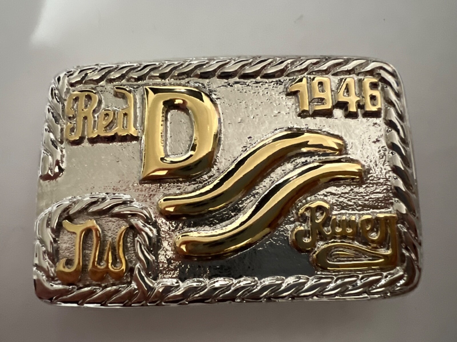 John Wayne GOLD/NICKEL Red River D Brand Belt Buckle Movie Westerns JW INITIALS