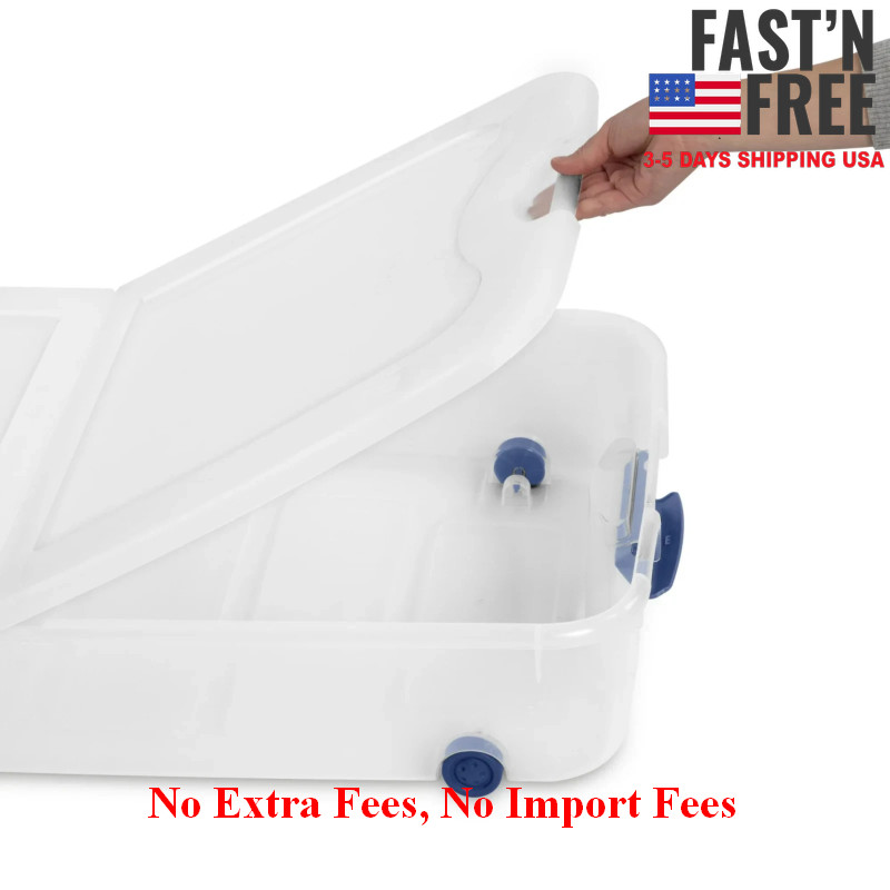(2 pack) Sterilite Large Storage Bin 66Qt Clear Underbed Storage Container, Blue