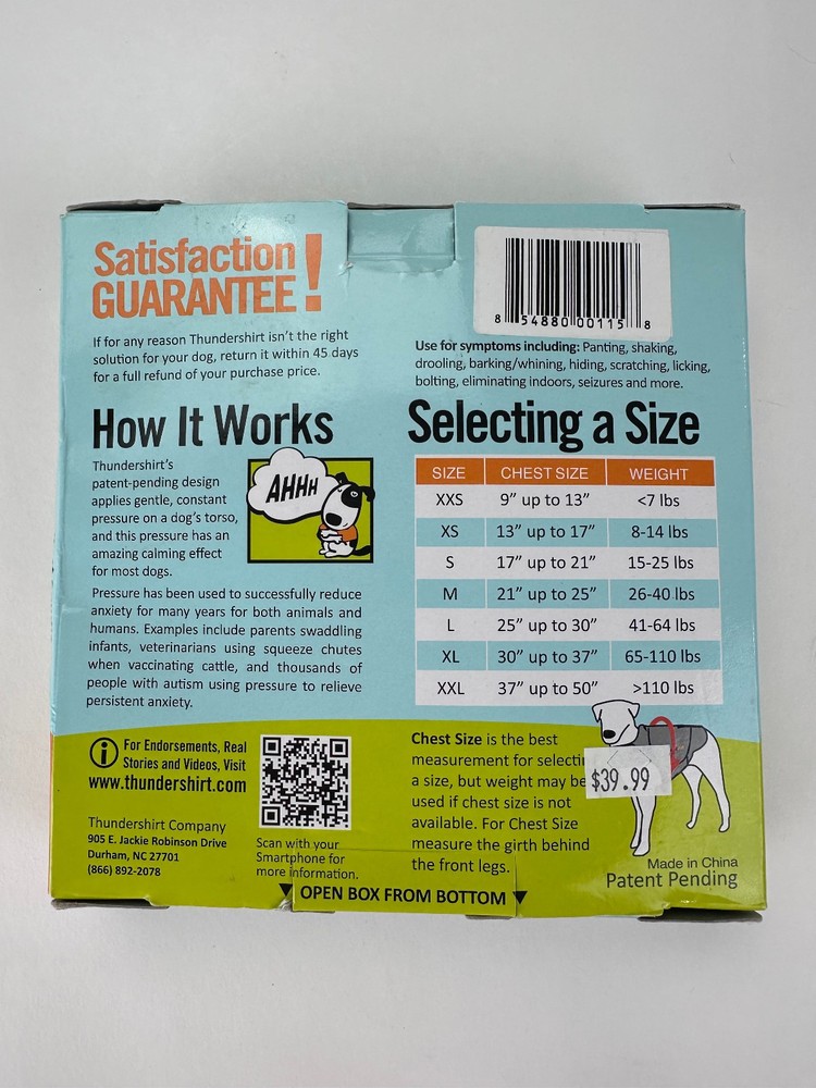 Thundershirt Solution for Dog Anxiety Small with Original Box and Instructions