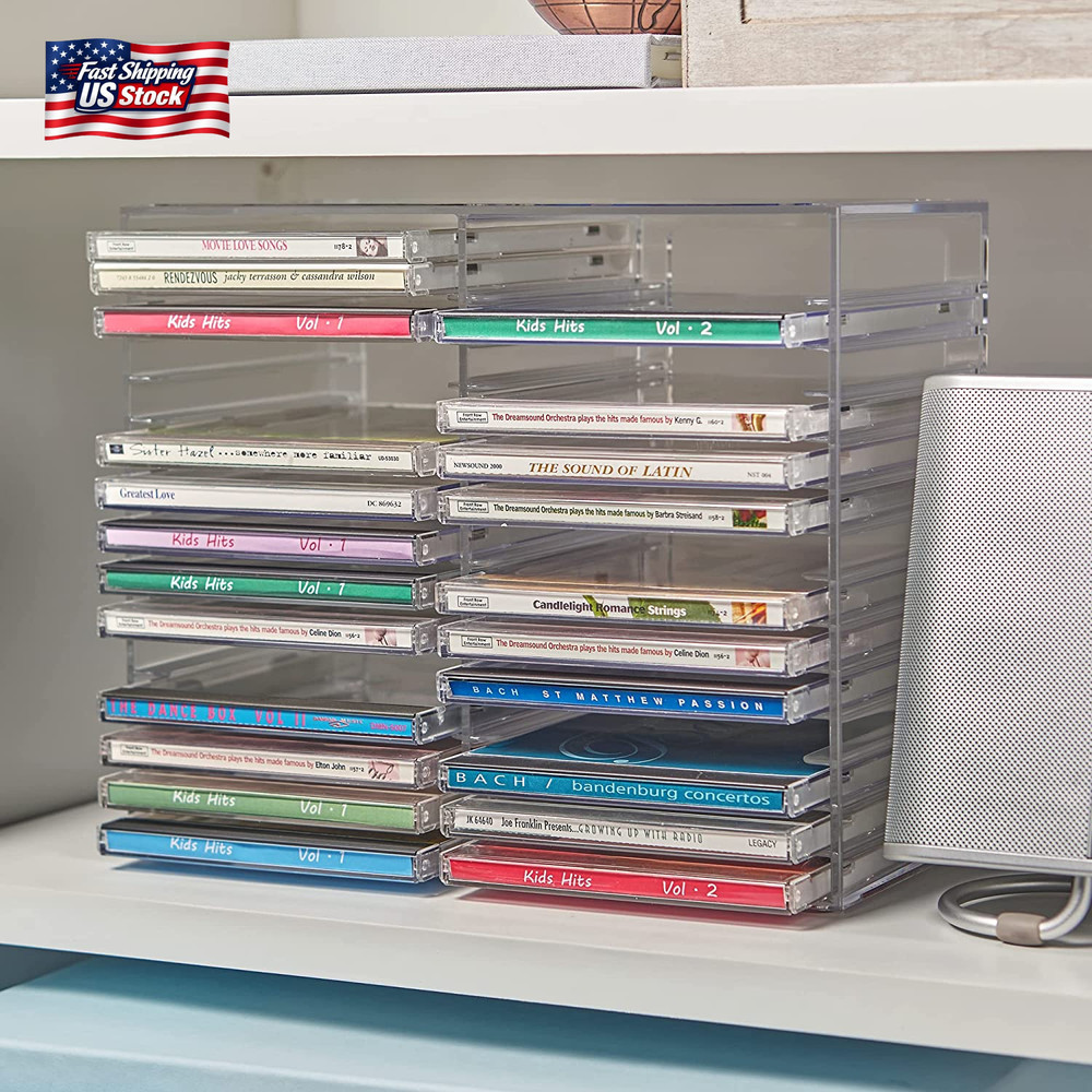 Stori Stackable Clear Plastic CD Organizer with Rubber Feet | Rectangular Jewel