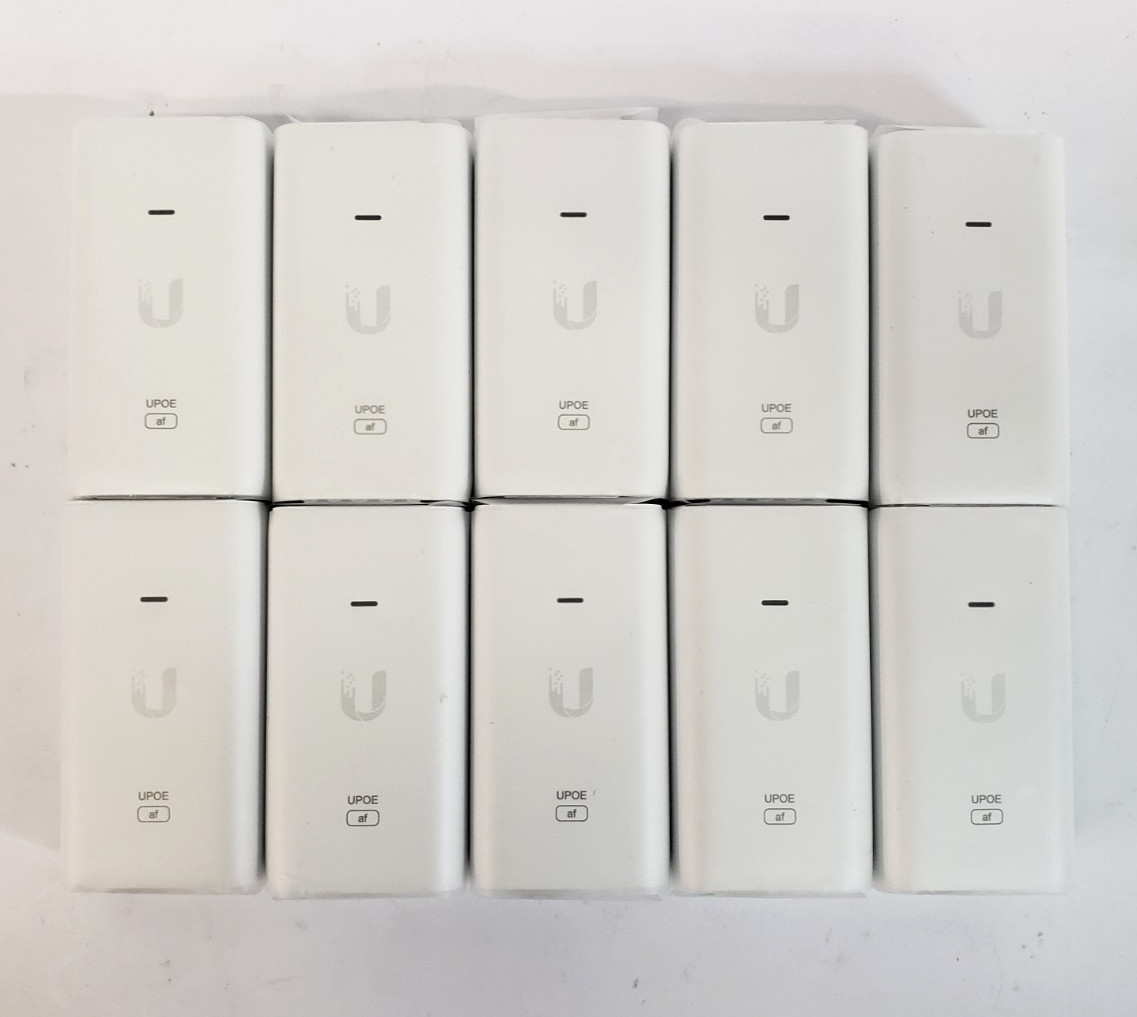 Lot of 10 Open Box UniFi U-PoE-af Injectors w/ Power Cords & Mounting Screws