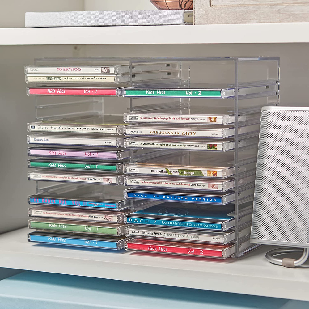 Stori Stackable Clear Plastic CD Organizer with Rubber Feet | Rectangular Jewel