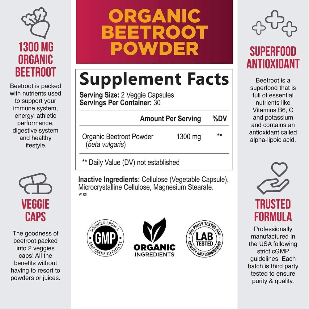 Beet Root Capsules 1300mg Beetroot Powder Extract