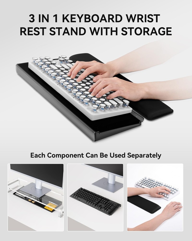 Computer Keyboard Stand with Storage Box, Keyboard Riser Wrist Rest for Deskt...