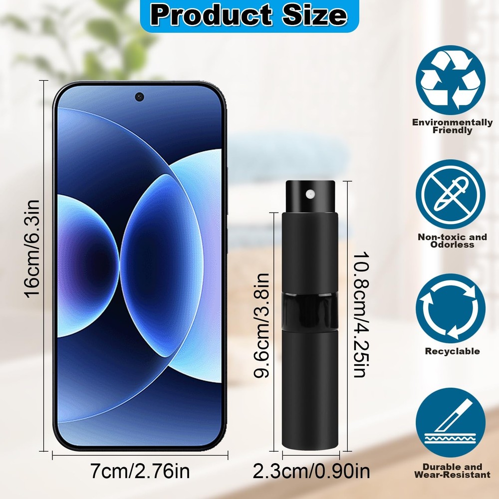 8ml Travel Perfume Atomizer Refillable Empty 3pc Portable Cologne Spray Bottle