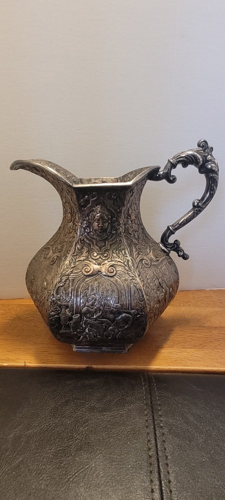 c1900 Antique E.G. Webster & Son Silverplate Repousse Water Pitcher