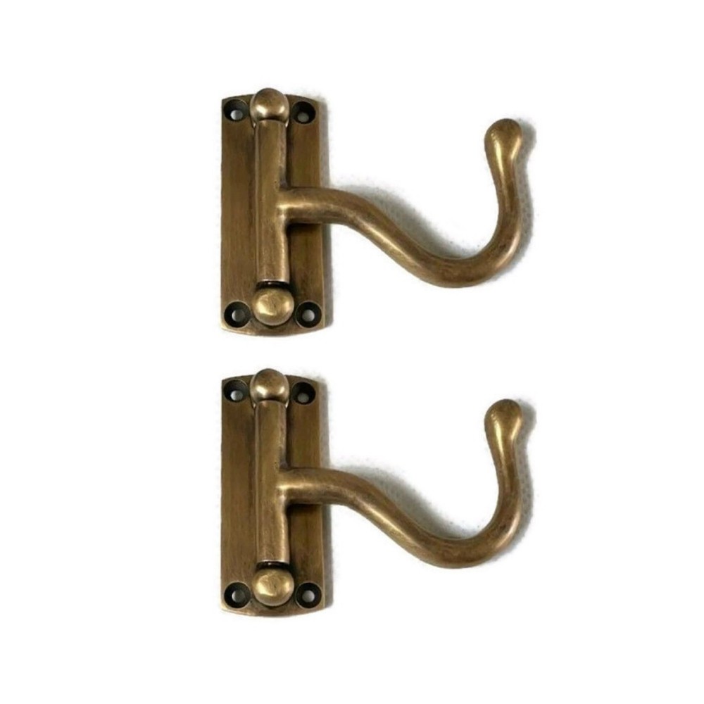2 smal heavy SWING solid brass 2 way swivel Coat Hooks aged Wall mount Old Style
