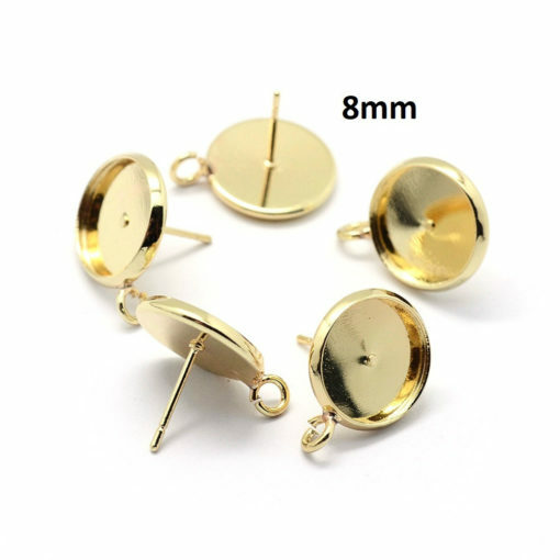 10 pcs. Golden Earring Posts Studs Settings Cabochons Tacks with Loop 8mm