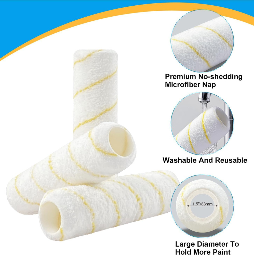 12-Pack Paint Roller Covers 9 Inch, 1/2" Nap Microfiber Paint Roller Kit for Pai