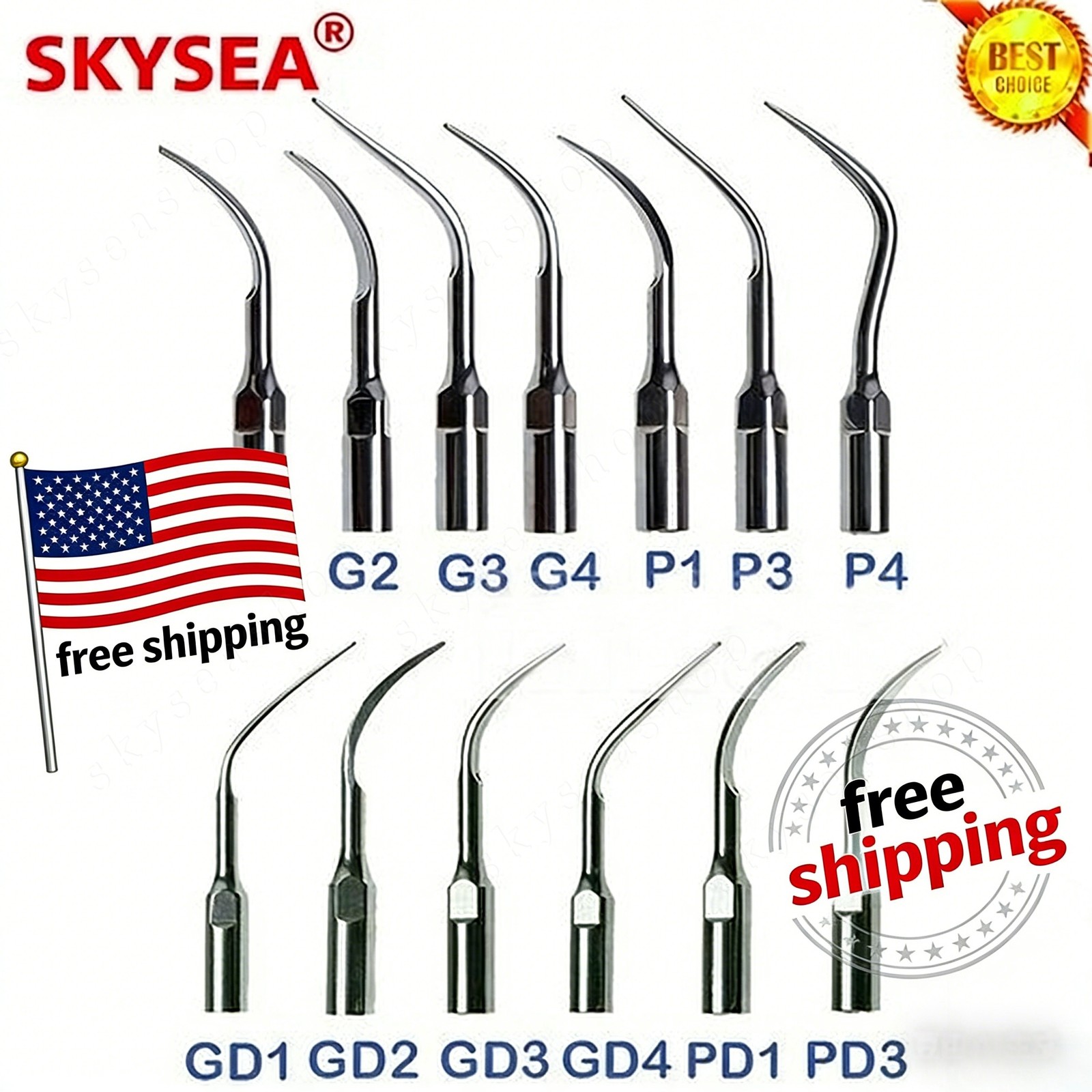5× Dental Ultrasonic Piezo Scaler Tips fit Woodpecker EMS /DTE SATELEC Handpiece