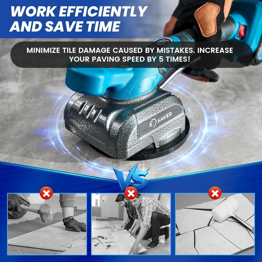Cordless Tile Vibration & Suction Tool with Smart Display