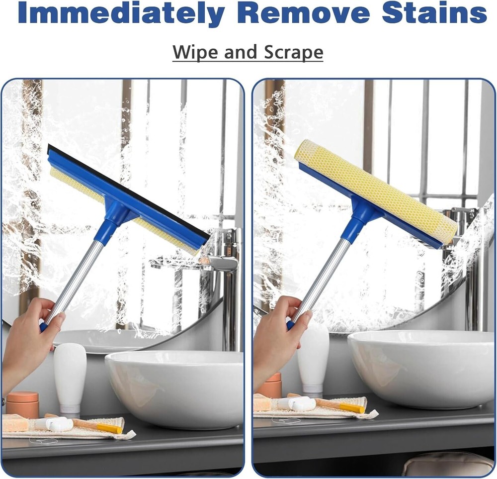 Professional Window Squeegee,2 in 1 Squeegee Window Cleaner with Long Stainle...