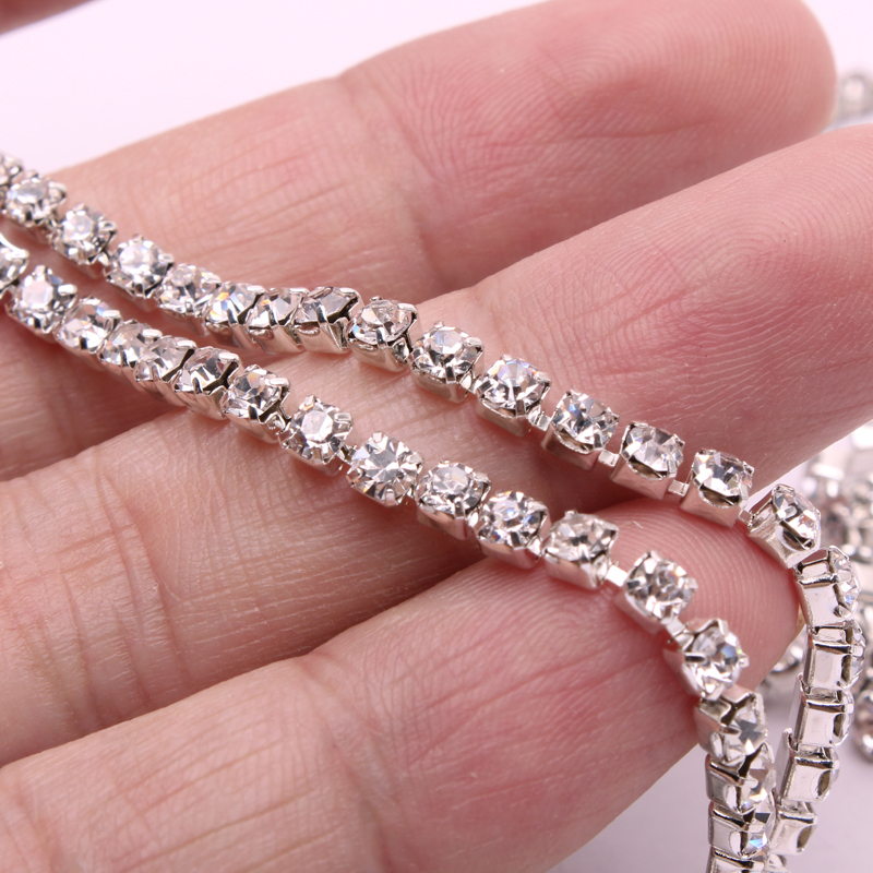 10 Yards Crystal Glitter Rhinestones Chain Silver & Gold DIY Sewing Accessories