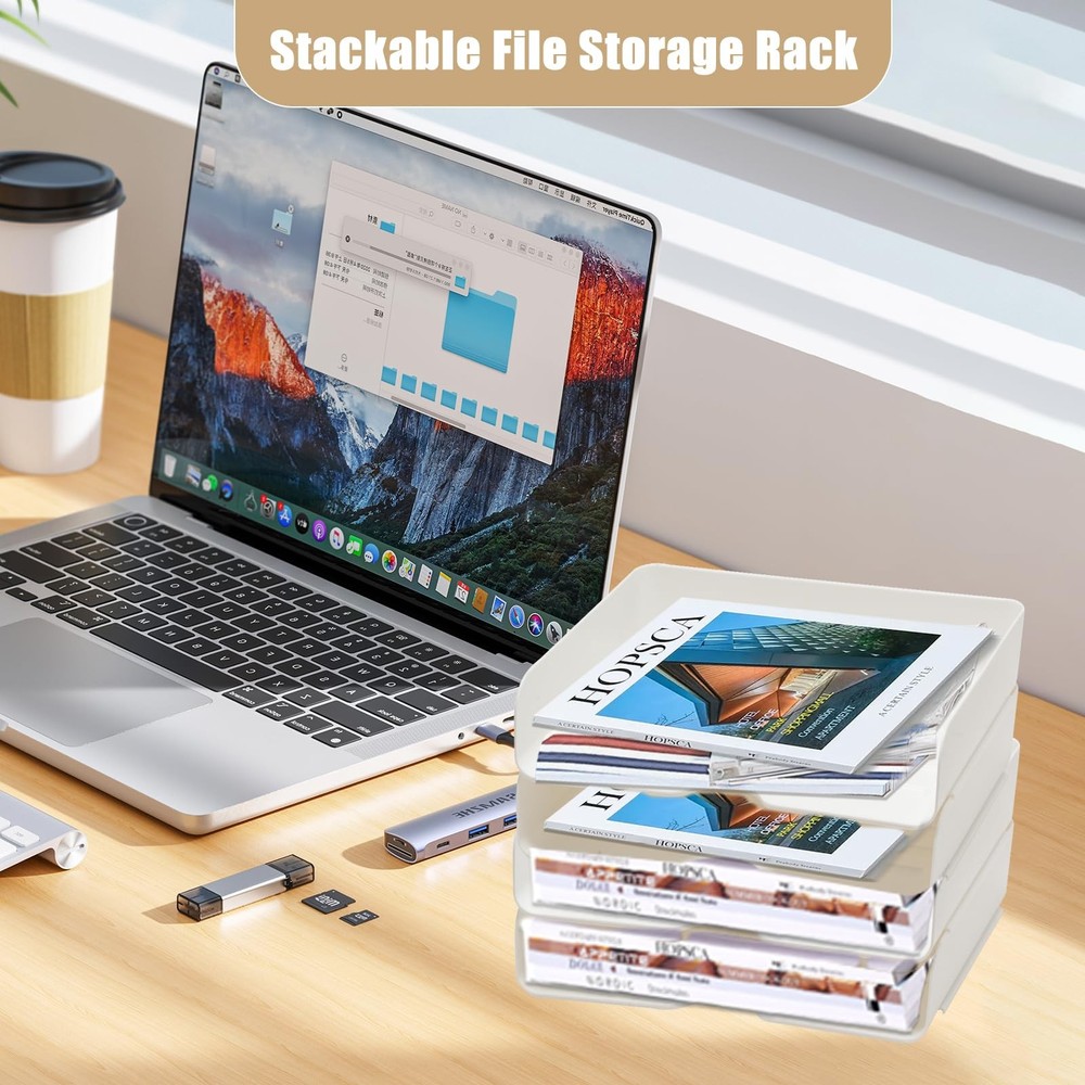 4 Tier Desk Organizer, Stackable Tray Organizer for Document, Letter, A4 File...