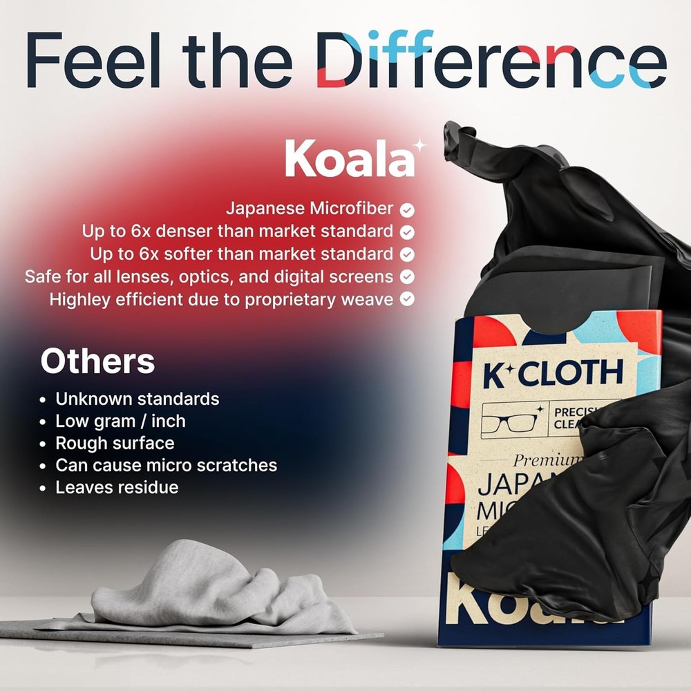 Koala Microfiber Cleaning Cloth 2-Pack for Glasses, Camera, VR/AR Screens