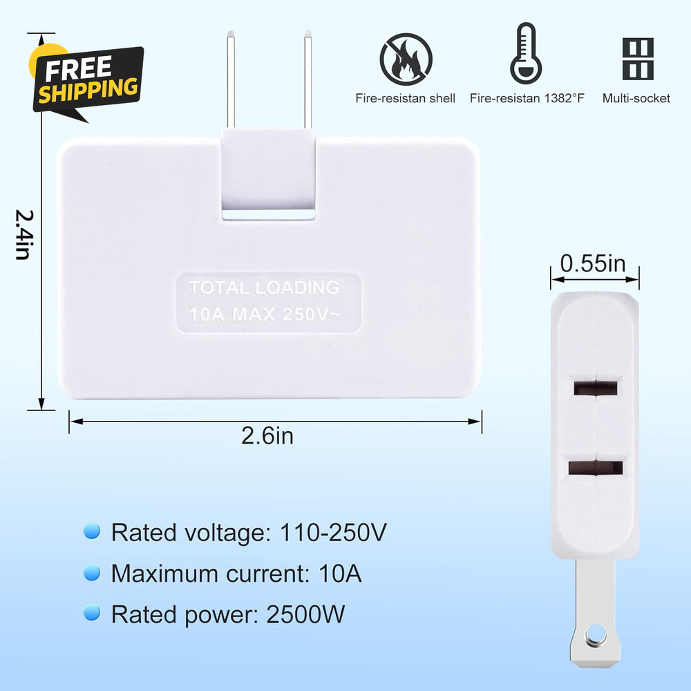 3 Pack AC Flat Wall Outlet Extender Flat Plug Adapter Outlet, Fold-Able
