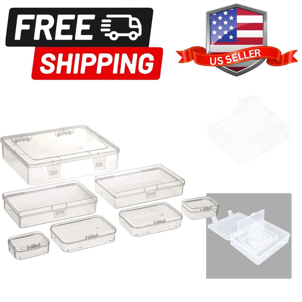 7 Pieces Mixed Sizes Rectangular Empty Mini Clear Plastic Organizer Storage B...
