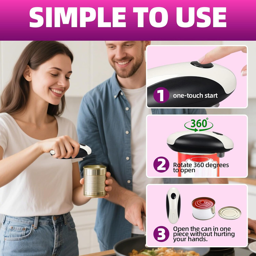 Rechargeable Electric Can Opener One Touch Automatic Smooth Edge Tool