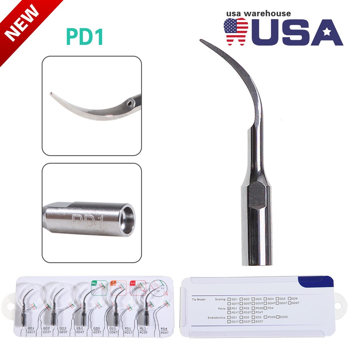 10 * PD1 Dental Ultrasonic Piezo Scaler Perio Tips Fit DTE/SATELEC Handpiece