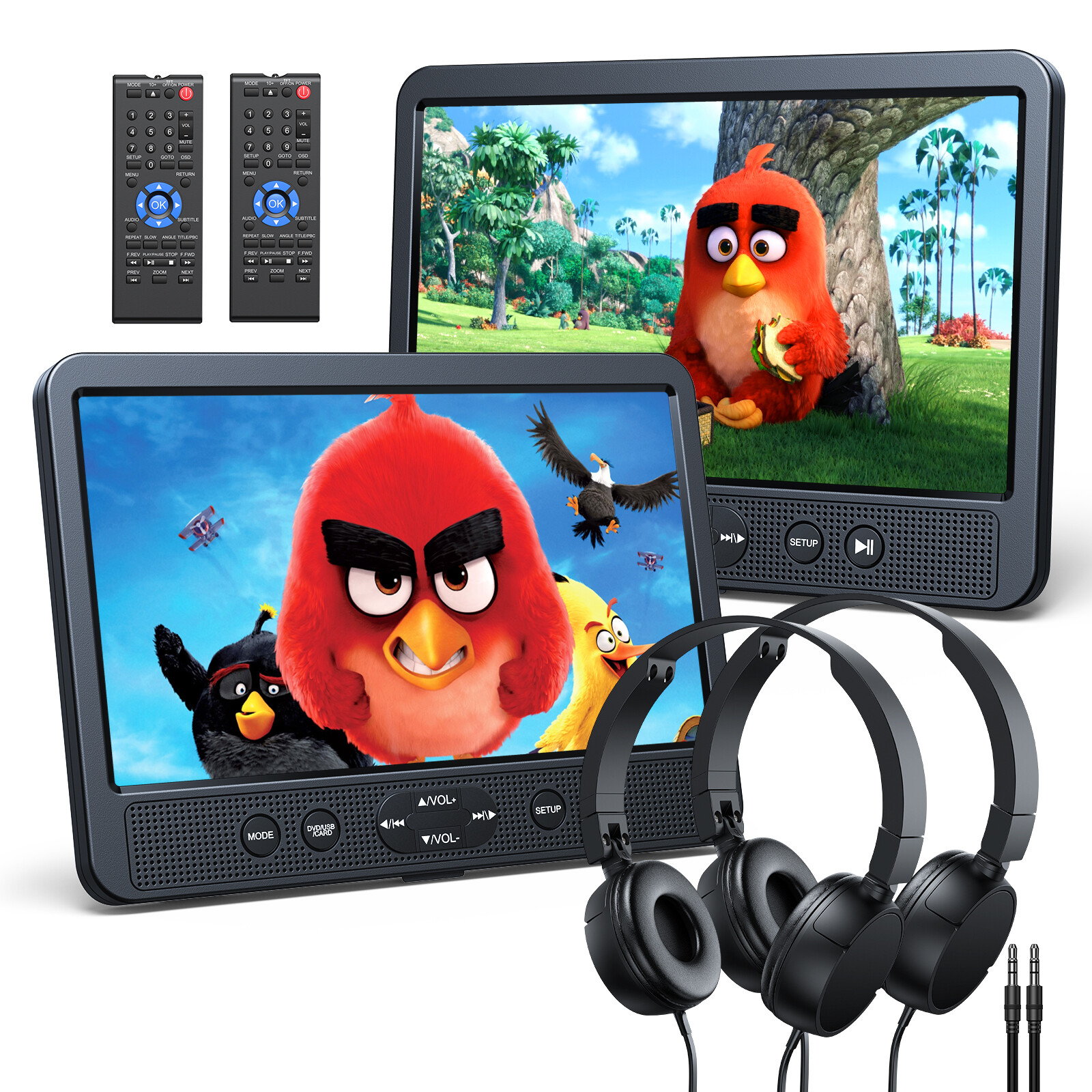 2x Full HD 10.5" Car Headrest Monitor USB SD TV Video DVD Player AV IN OUT HDMI