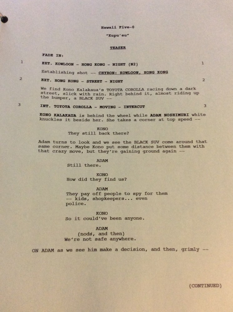 HAWAII FIVE-O ORIGINAL SCRIPT 404 SCHEDULE TECH 2013 KUPU' EU DANIEL DAE KIM