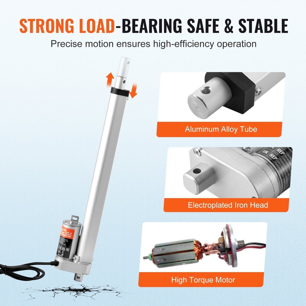 Efficient 12V 330lb Thrust Linear Actuator 12in Travel Integrated Guide Bracket