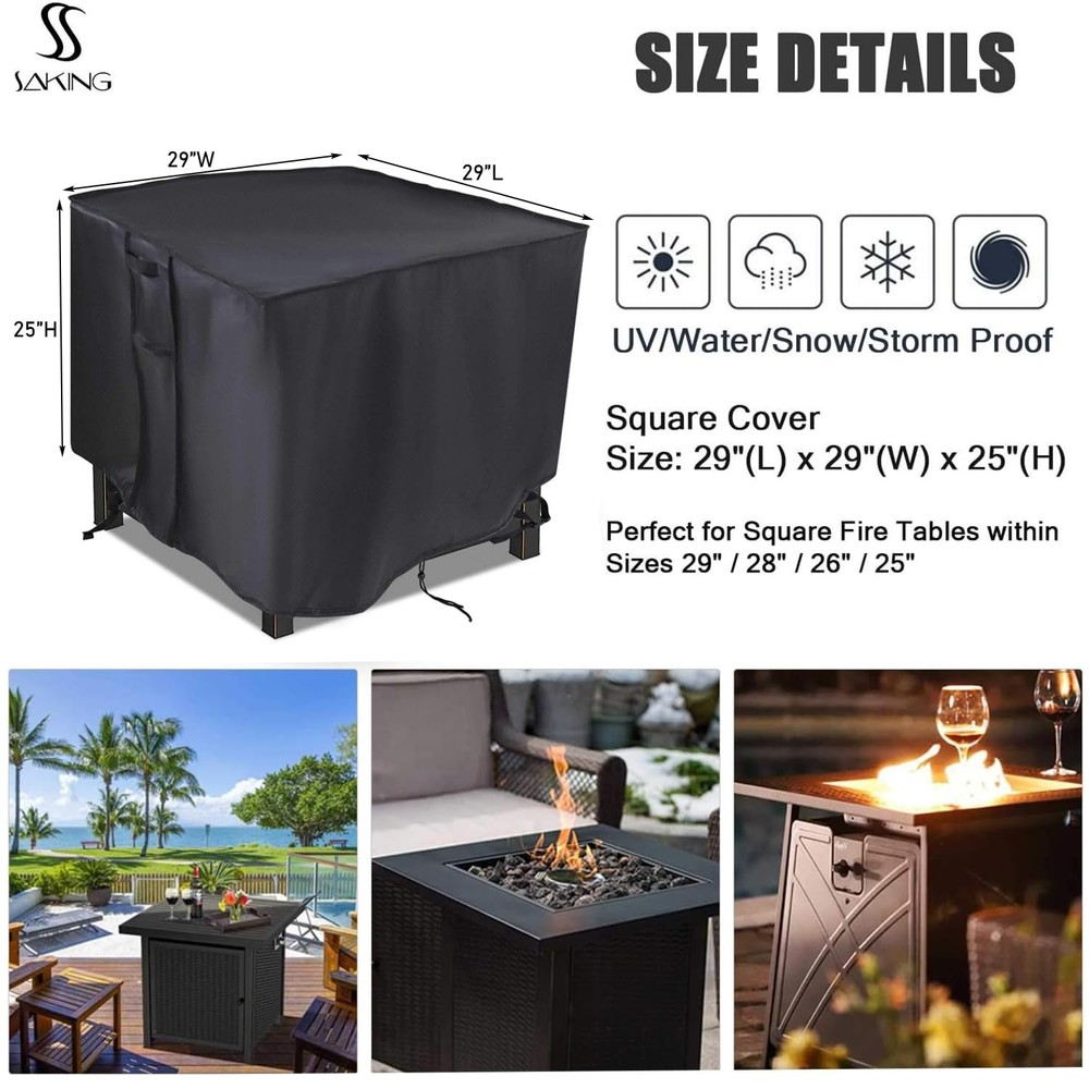 Fire Pit Cover, 28 inch Firepit Covers Square Gas Fireplace Fire Pit Table Co...
