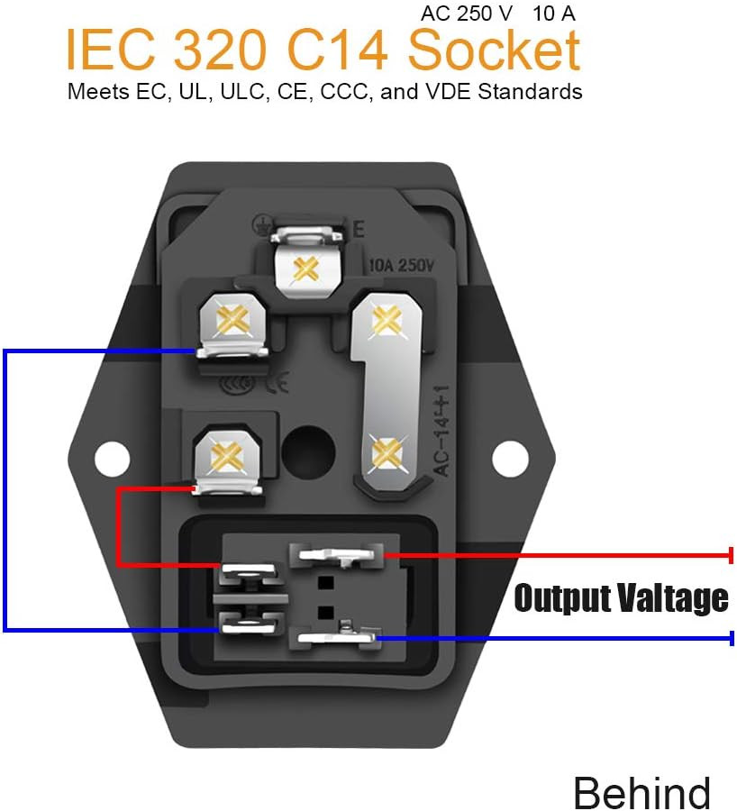 3 Pack Red Button AC 250V 10A IEC 320 C14 Panel Mount Plug Adapter Power