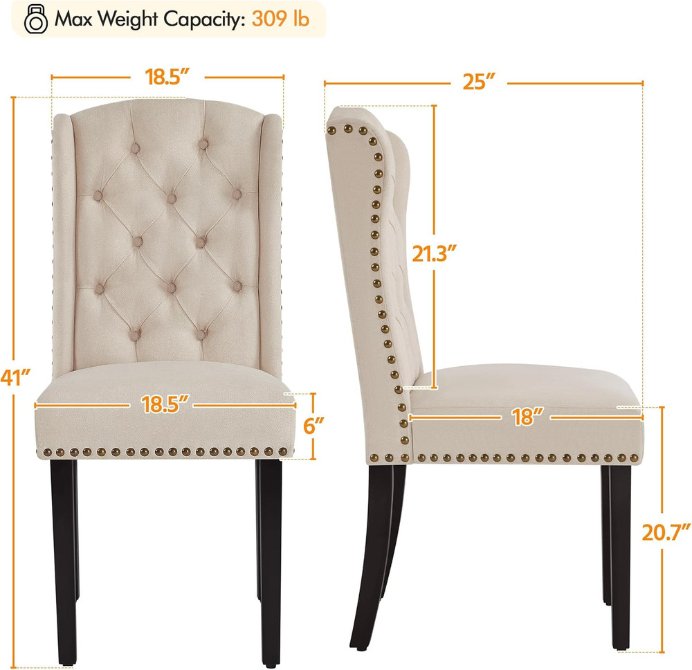 Upholstered Dining Chairs Set of 2 Button Tufted Kitchen Chairs with Solid Wood