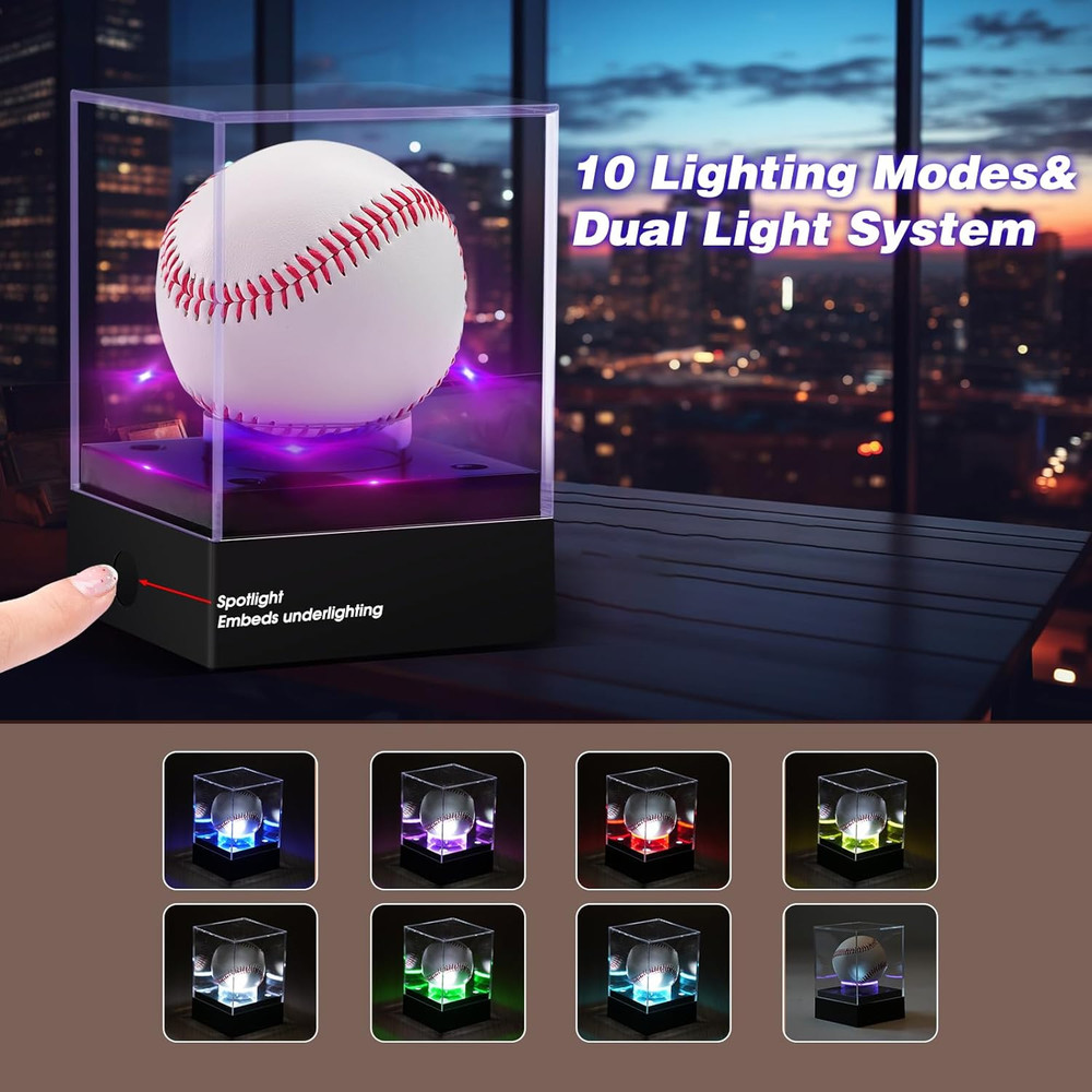 Clear Baseball Display Case with Led Light, Lighted Baseball Case for Display, A