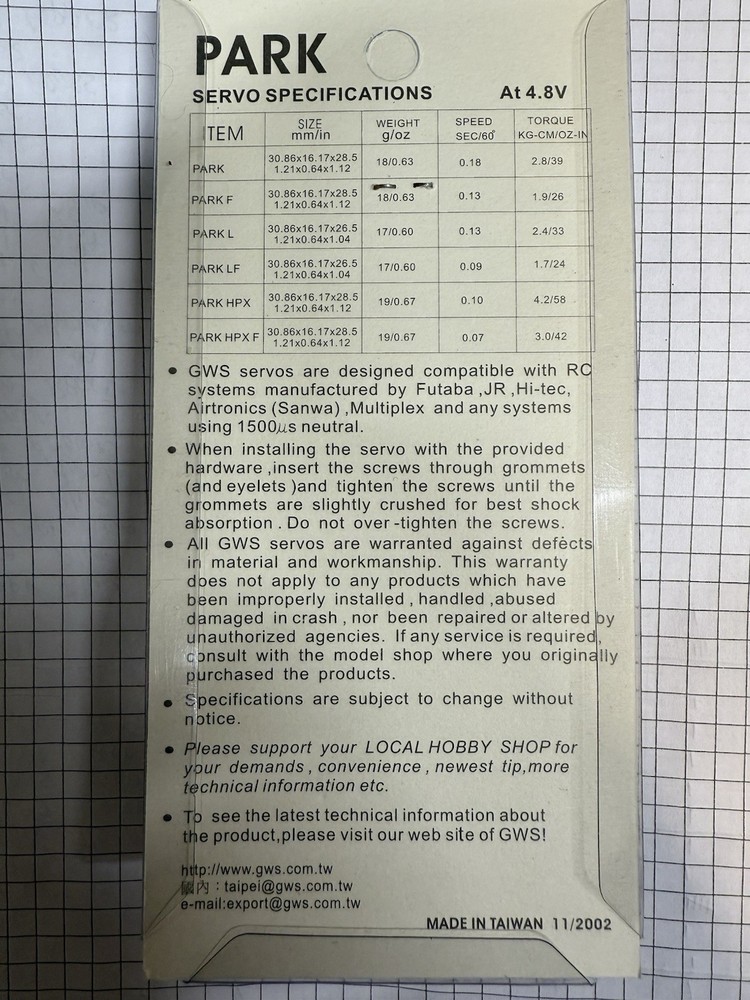 GWS Park LF Servo Nib 2 pack
