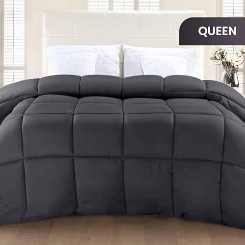 Comforter Duvet Insert, Quilted Comforter with Corner Tabs, Box Queen Grey