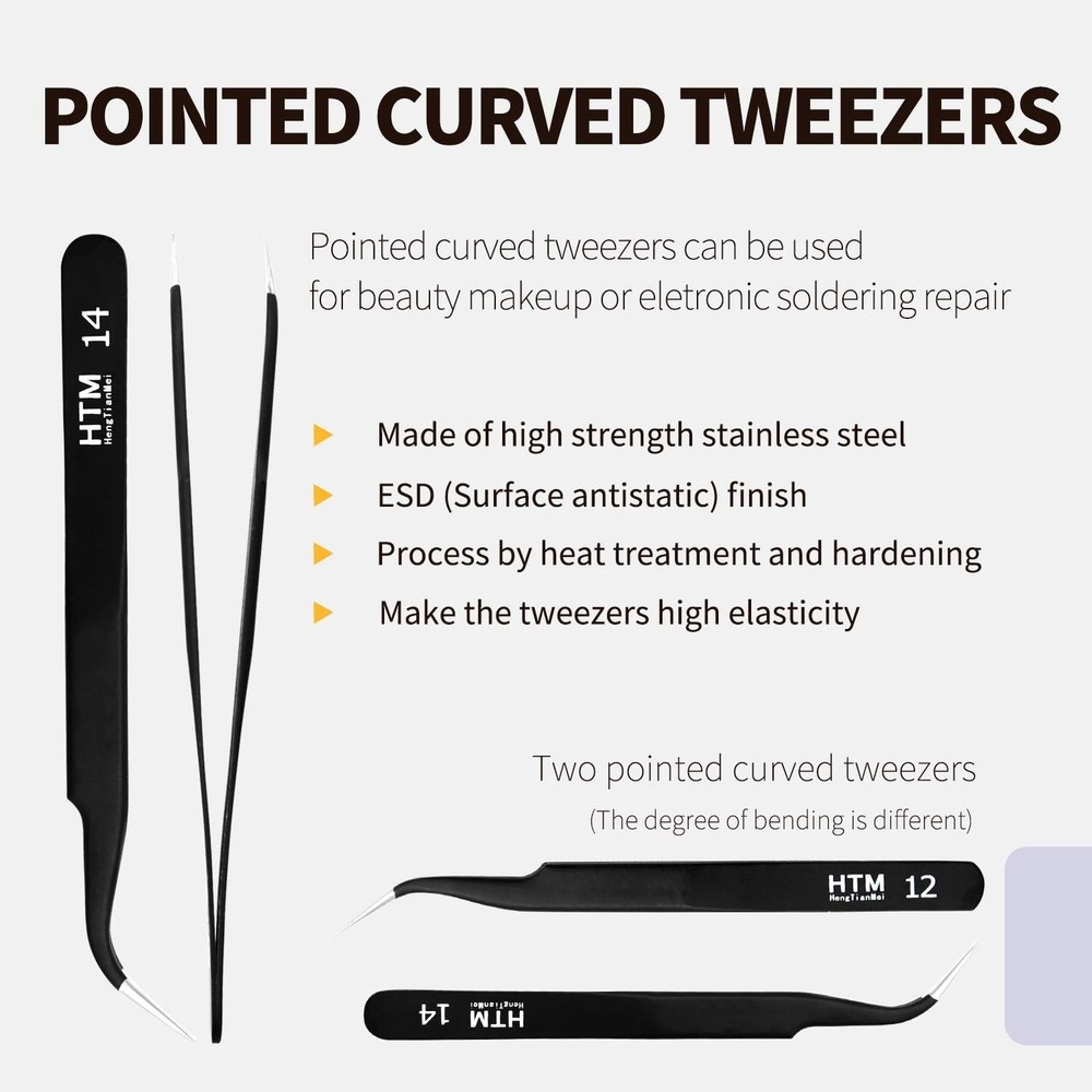 7Pcs Precision Micro Tweezers Set, Anti-Static Stainless Steel, 3 Sharp Pointed
