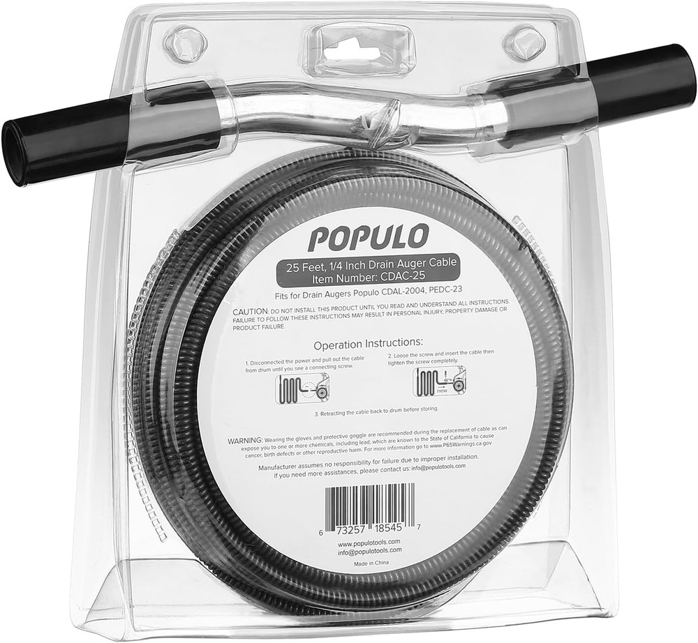 POPULO 25FT Replaceable Cable, Compatible with POPULO Electric Drain Auger(Cadl