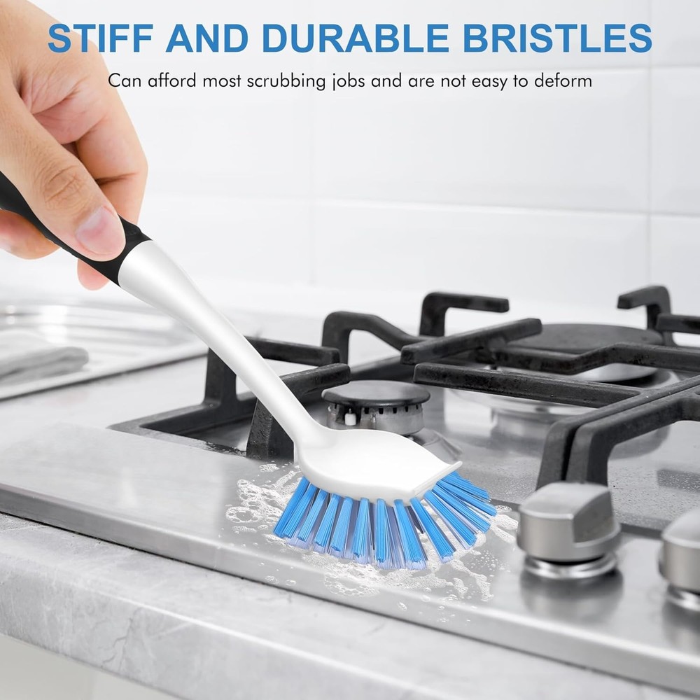 Stiff Bristle Dish Brush Set with Handle - 2 Pack Kitchen Scrubber
