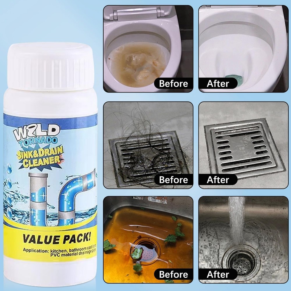 2-Pack Wild Tornado Drain Foam Cleaner - Effortless Unclogging for Smooth Flow