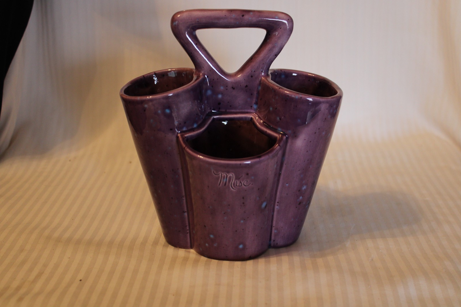 Vintage Splatter Purple Paint Ceramic Pen Artists Brush Holder Caddy 4 hole