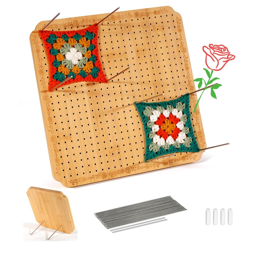12.5 in Blocking Boards for Crochet Projects with Rose Pattern, Crochet Block...