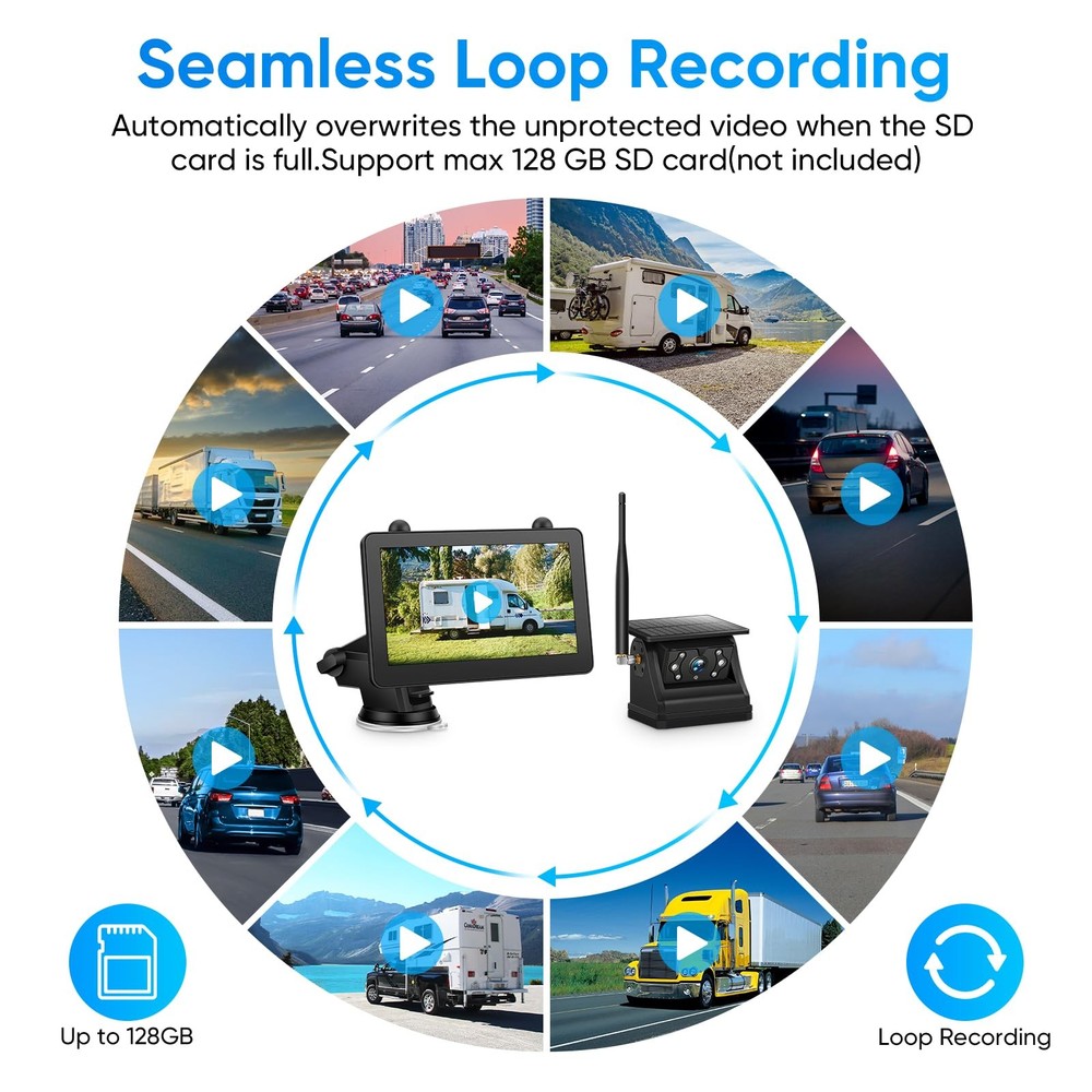 Magnetic Solar Wireless Backup Camera System with 7" IPS Touchscreen...