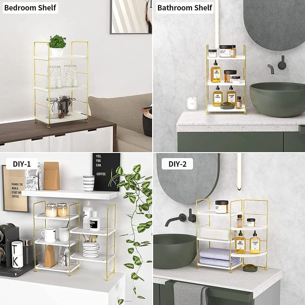 3Tier Kitchen Spice Rack Freestanding Stackable Organizer Countertop Golden