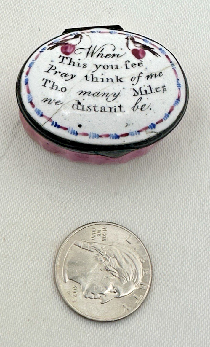 C 1790 Battersea Bilston Enamel Think of Me tho many Miles Away - Motto Patch